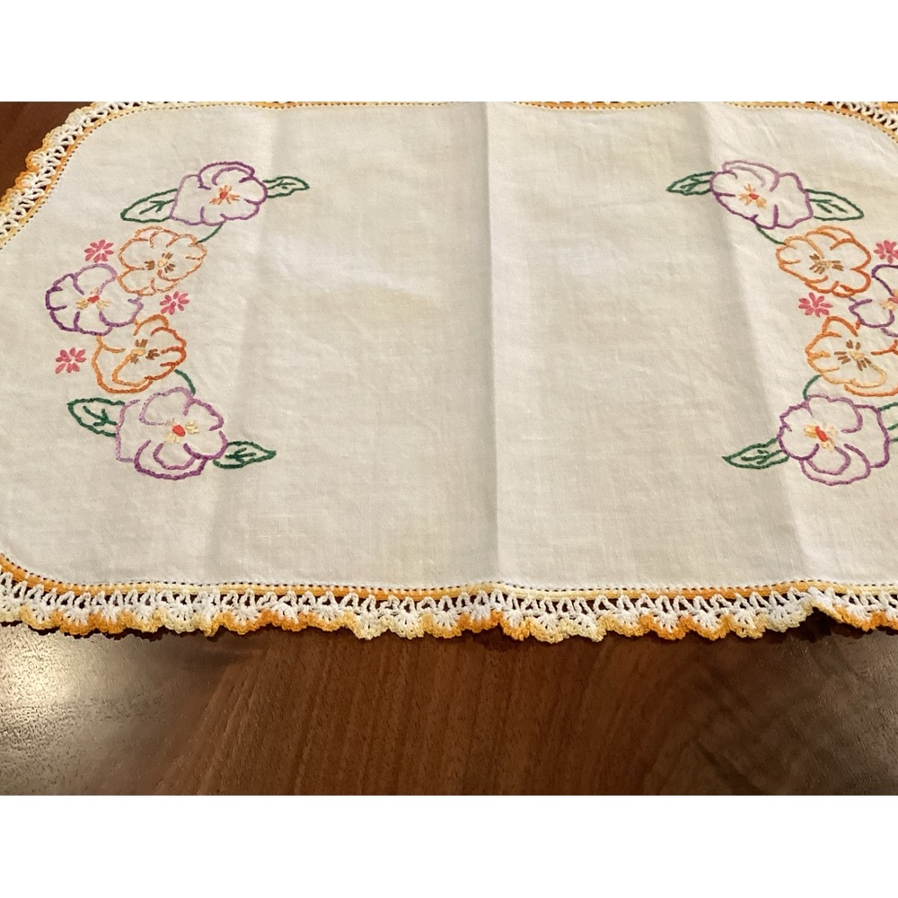 Vintage Hand Embroidered Table Topper